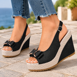 Silvestri Denim Wedge Sandals - Black