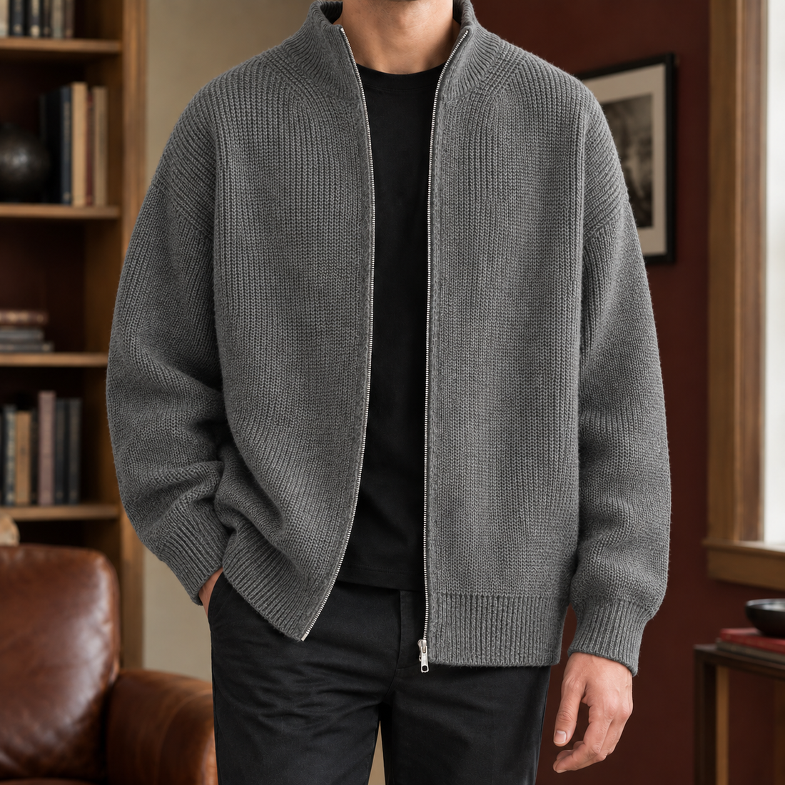 Gregory Zip Cardigan - Gray