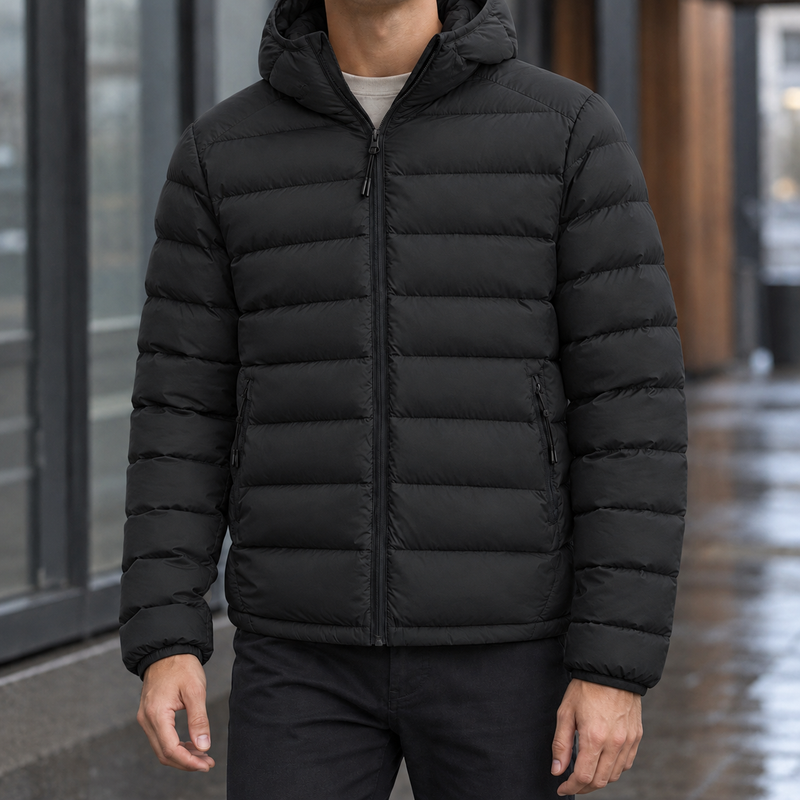 Hudson Hooded Puffer Jacket - Black