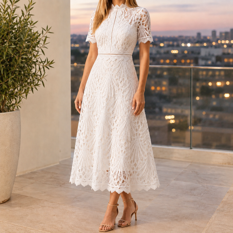 Yara-Louise Lace Midi Dress - White