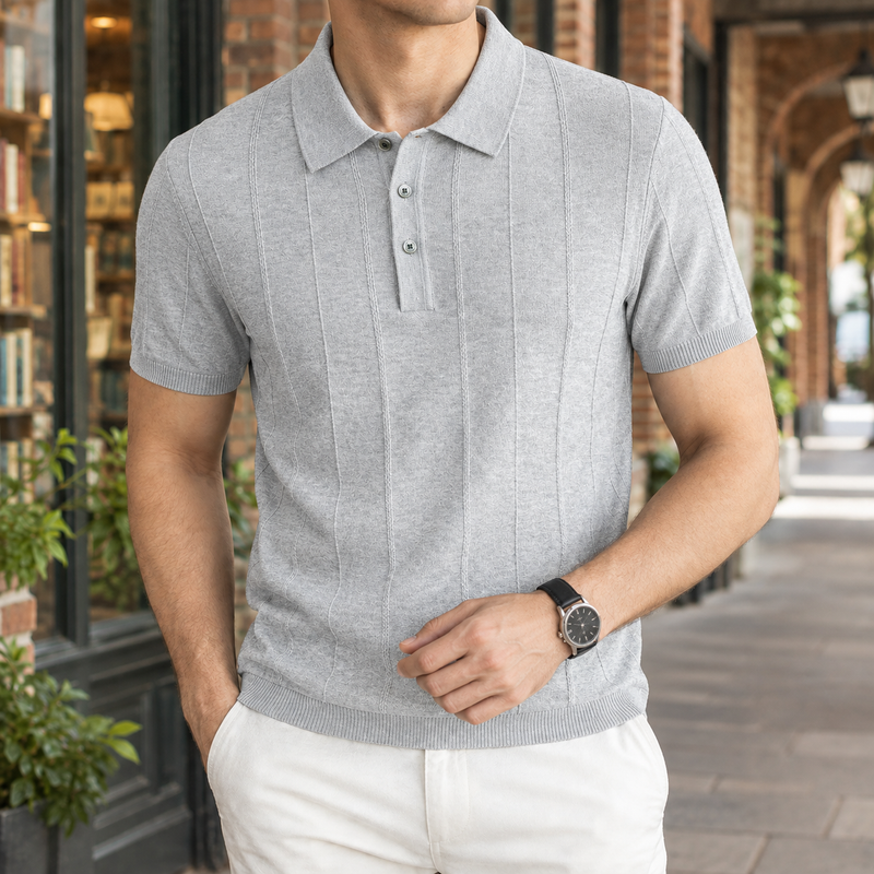 Florian Ribbed Polo - Silver Moon Gray