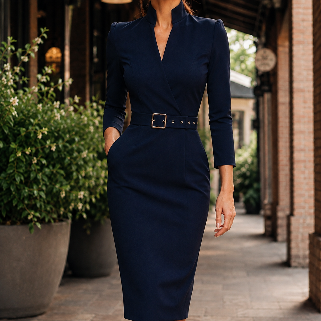Serena-Hope Tailored Midi Dress - Navy Blue