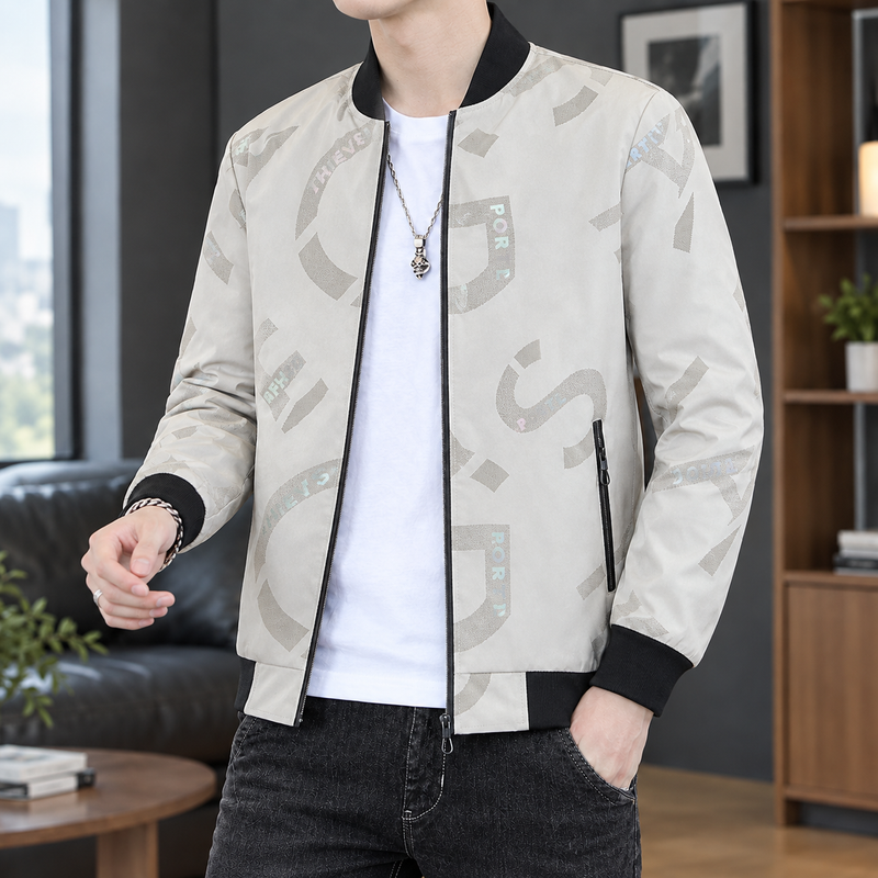 Harlan Printed Bomber Jacket - Khaki