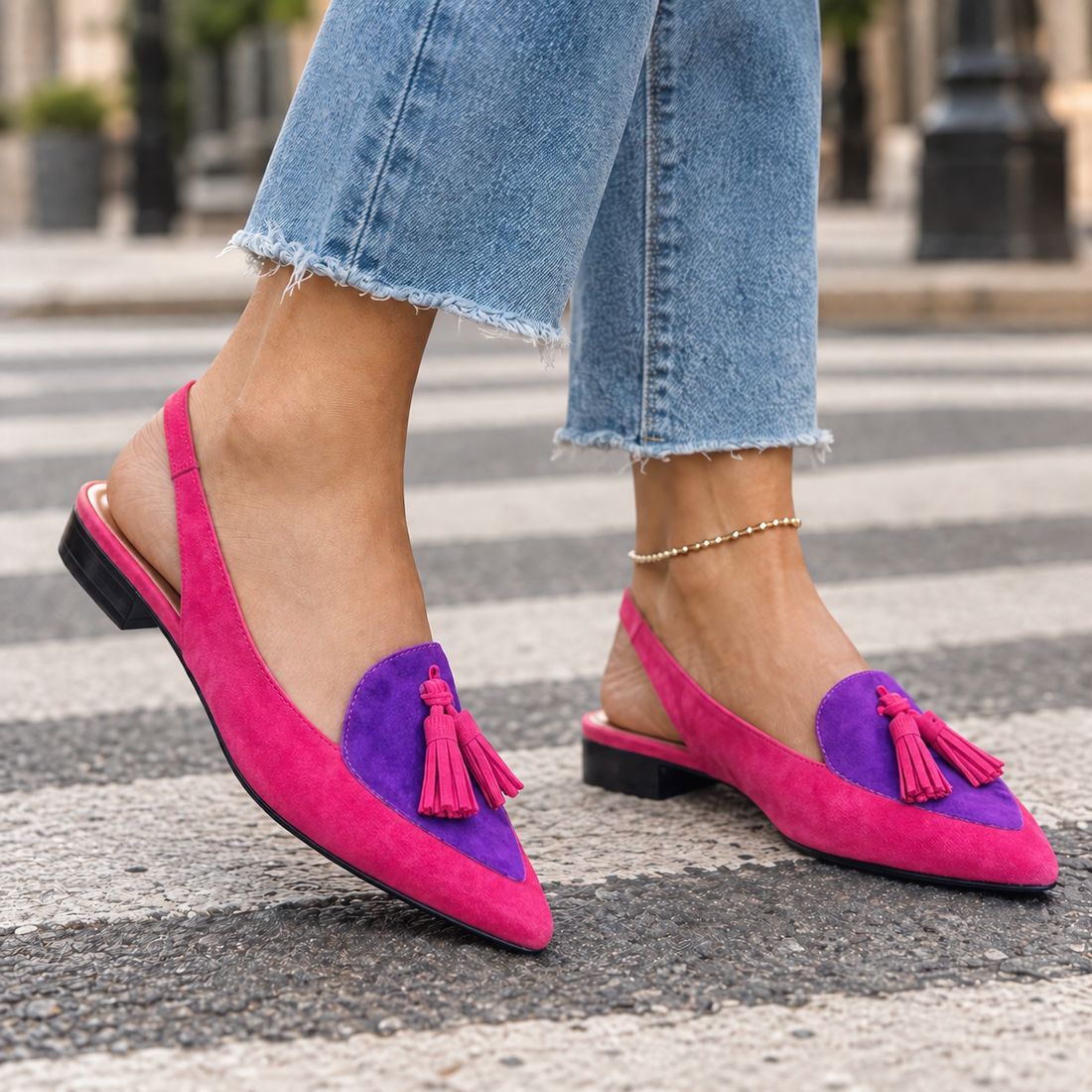 Rimini Tassel Slingbacks - Pink And Purple