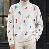 Dorian Turtleneck Sweater - White Ski Print