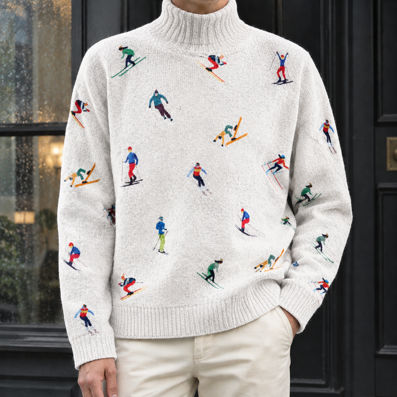 Dorian Turtleneck Sweater - White Ski Print