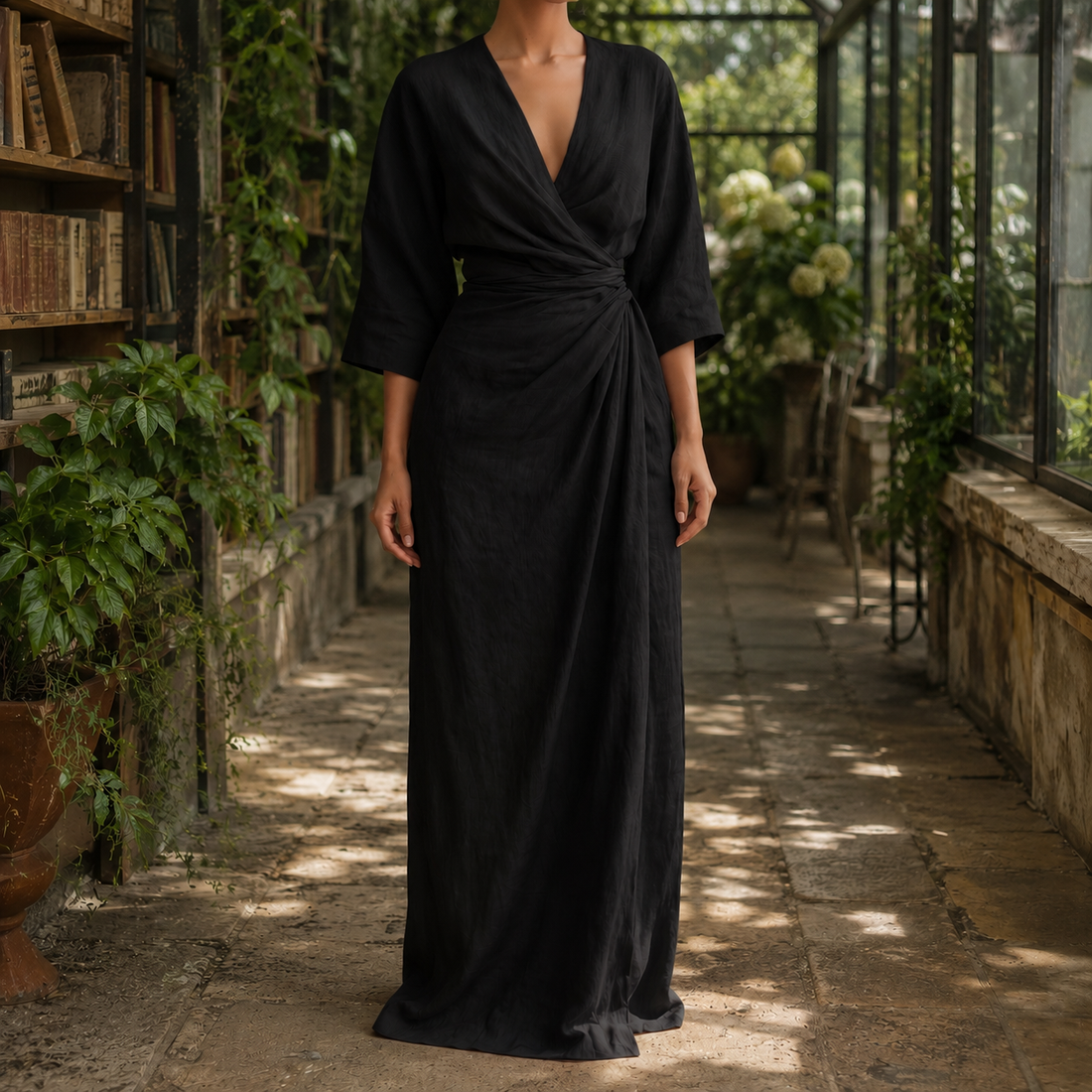 Valentina-Louise Wrap Maxi Dress - Black