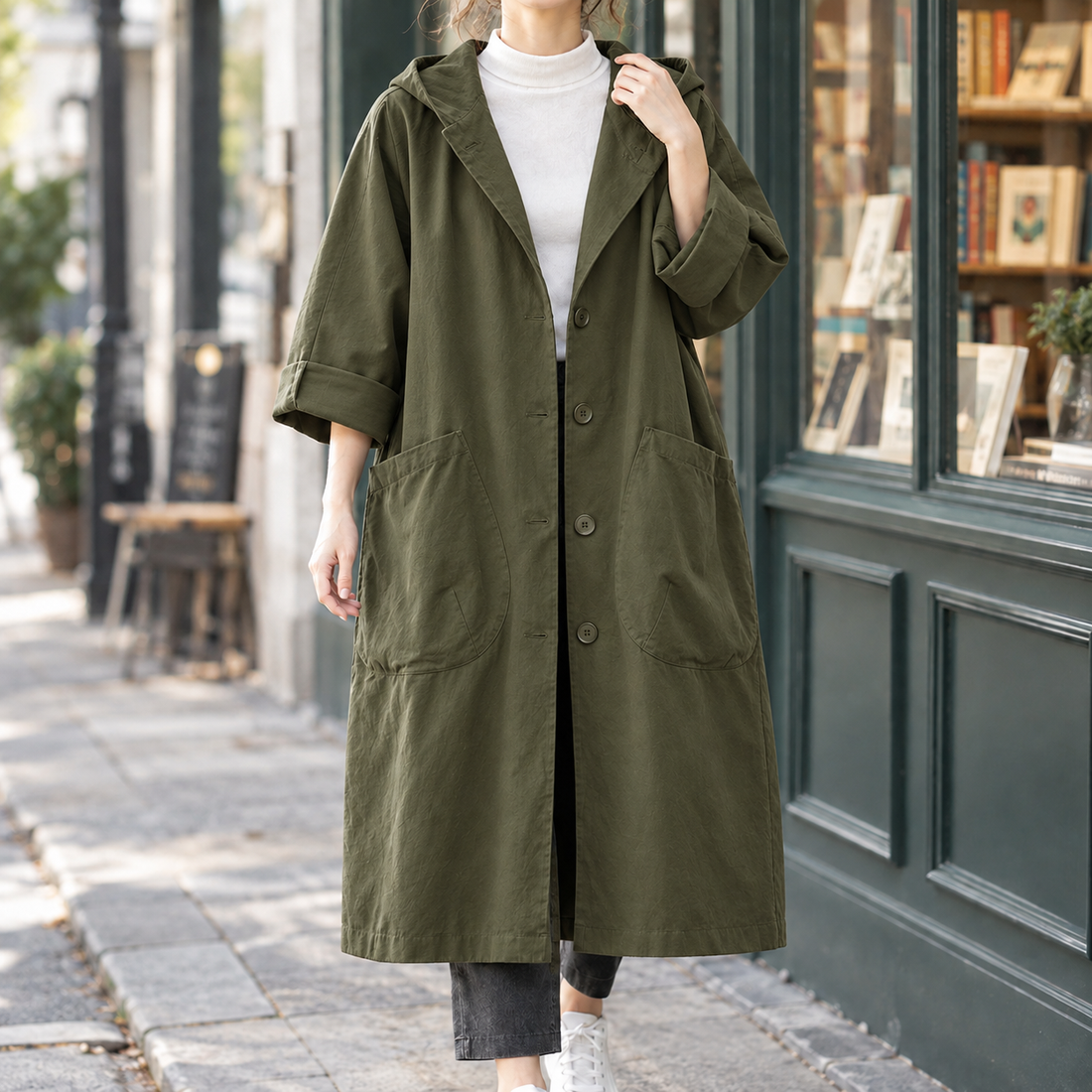 Fenella-Mae Hooded Coat - Military Green