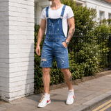 Rupert Distressed Short Overalls - Blue