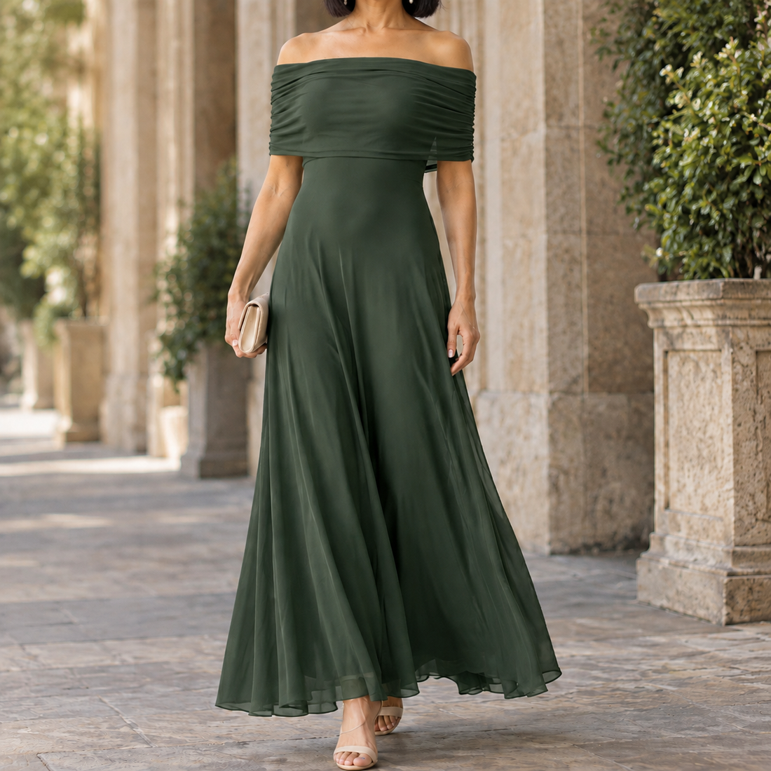 Sylvie-Elise Bardot Maxi Dress - Green