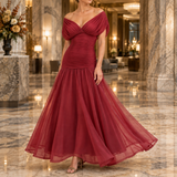 Georgina-Lane Ruched Maxi Dress - Dark Red