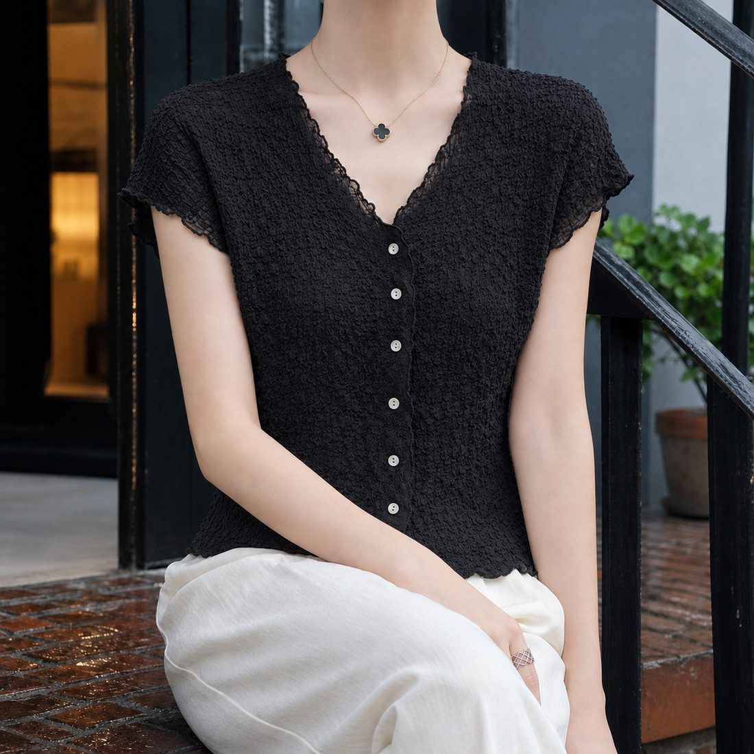 Mabel-June Pleated Cardigan - Black