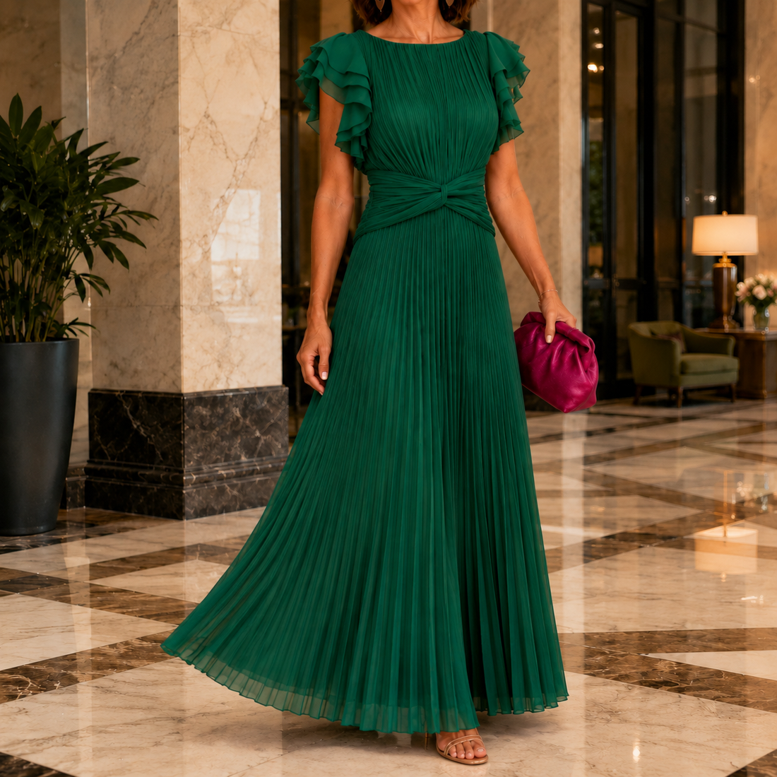 Renata-Jade Pleated Dress - Green