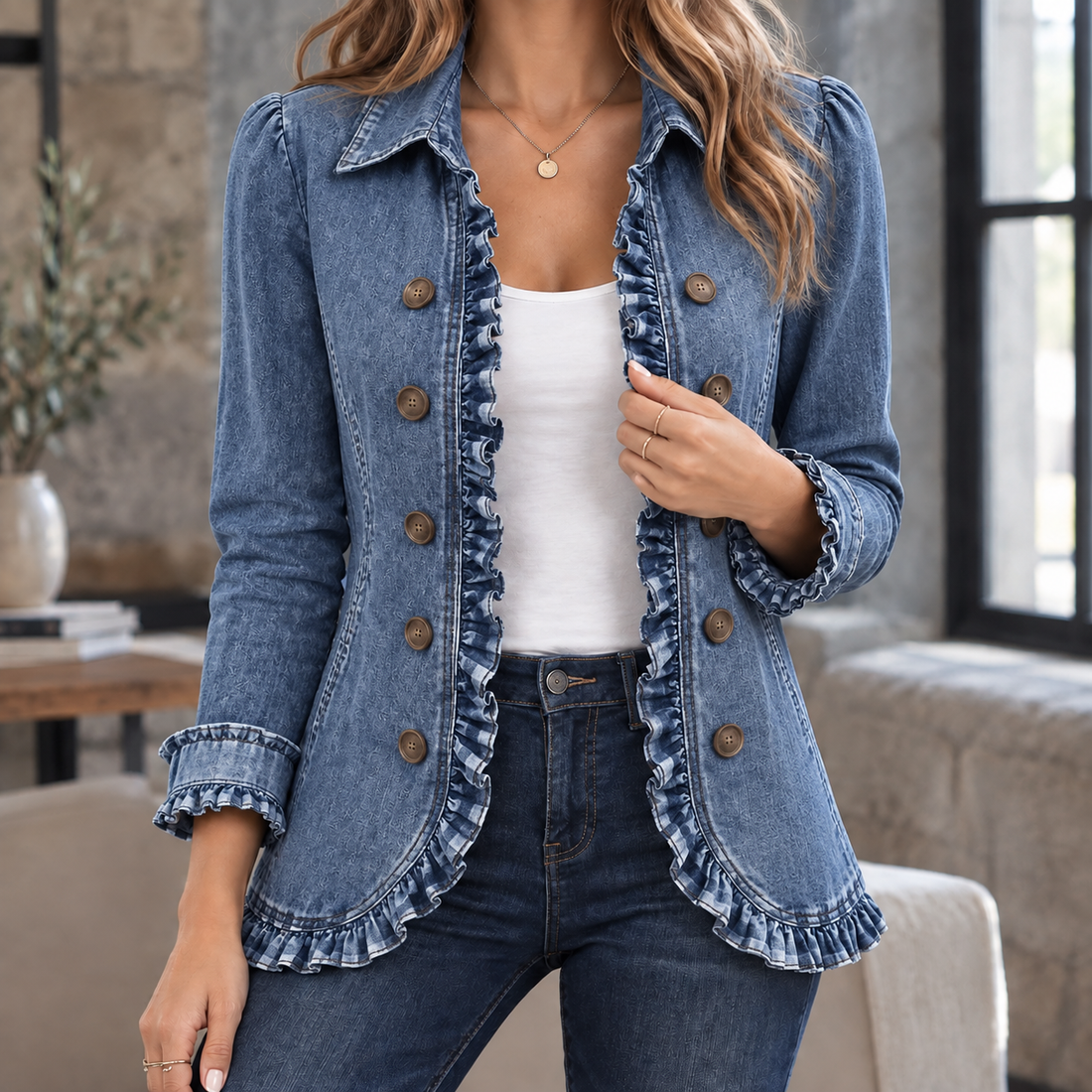 Sharon-Marie Ruffle Overshirt - Denim Blue