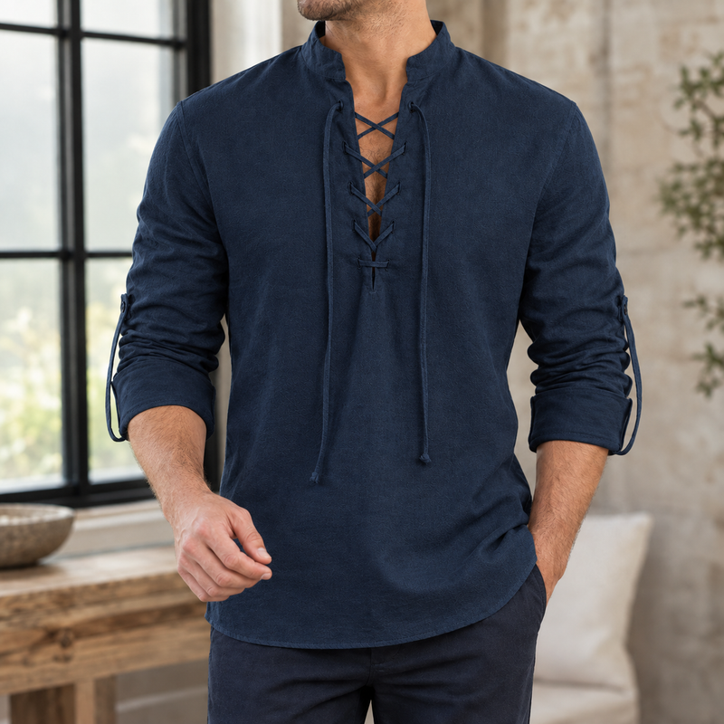 Ralph Lace-Up Shirt - Navy Blue