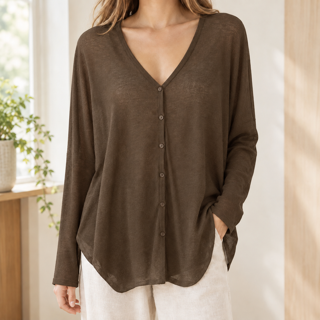 Francesca-Faye Draped Cardigan - Brown