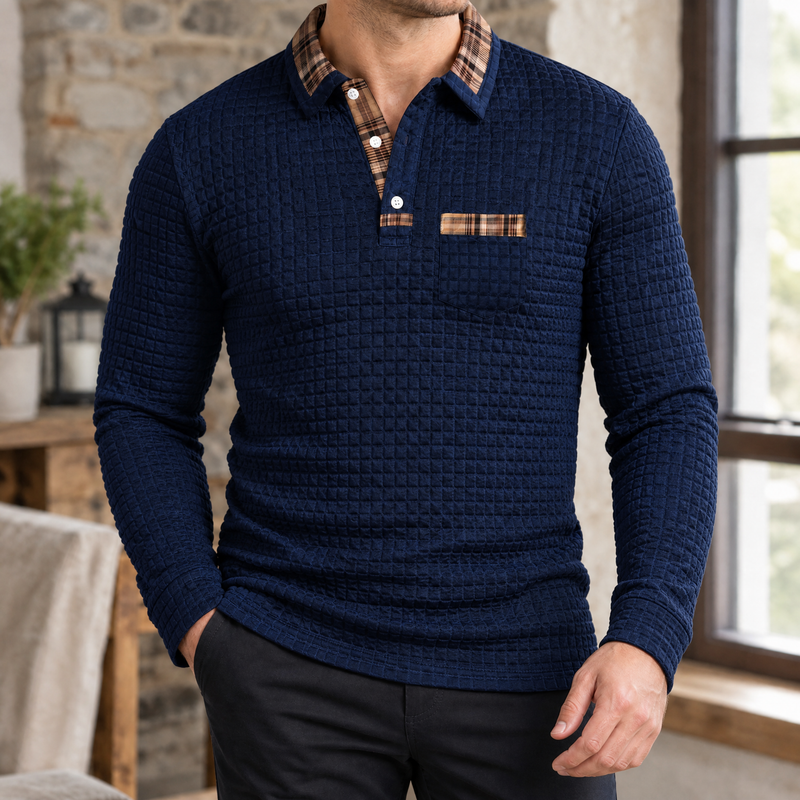 Dorian Textured Polo - Navy Blue