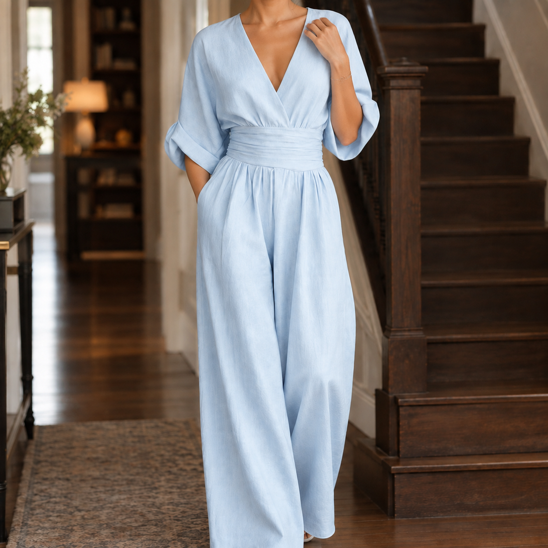Elodie-Rae Wide-Leg Jumpsuit - Light Blue