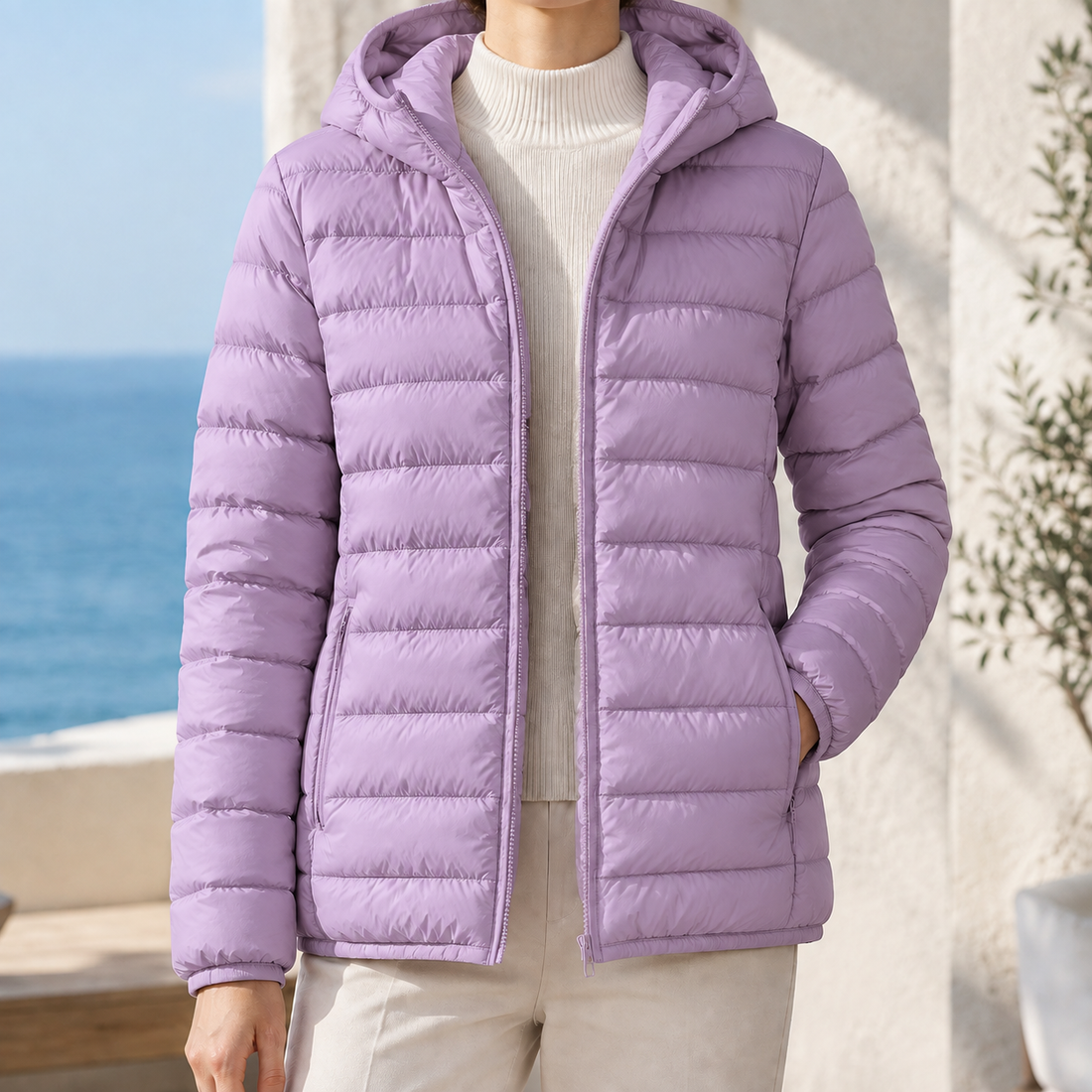 Olympia-Lane Hooded Puffer Jacket - Light Purple