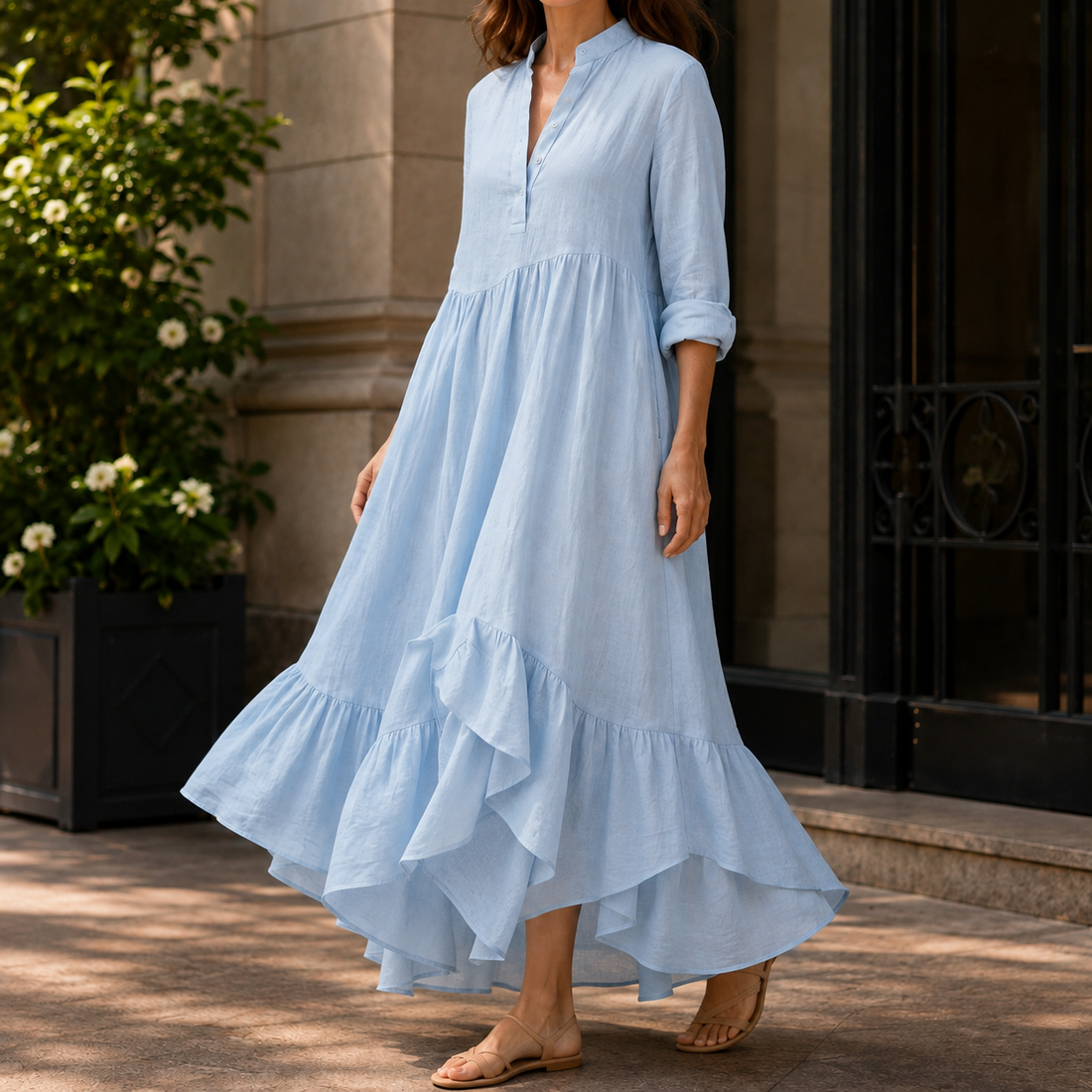 Anais Ruffle Maxi Dress - Light Blue