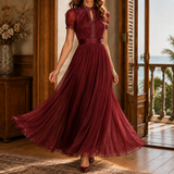 Theodora-Mae Keyhole Maxi Dress - Red