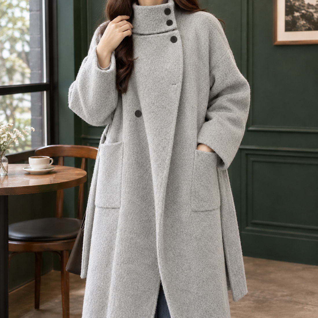 Katrina-Pearl Cashmere Coat - Light Gray