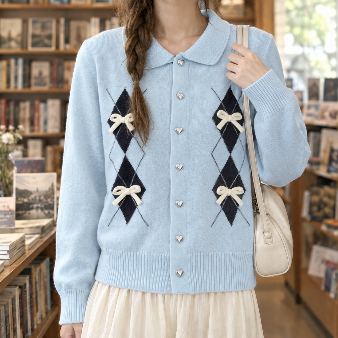 Hazel-Rae Bow Cardigan - Sky Blue