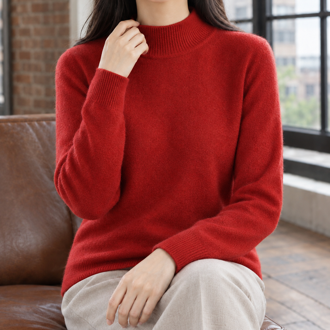 Jocasta Mock Neck Sweater - Cinnabar Red