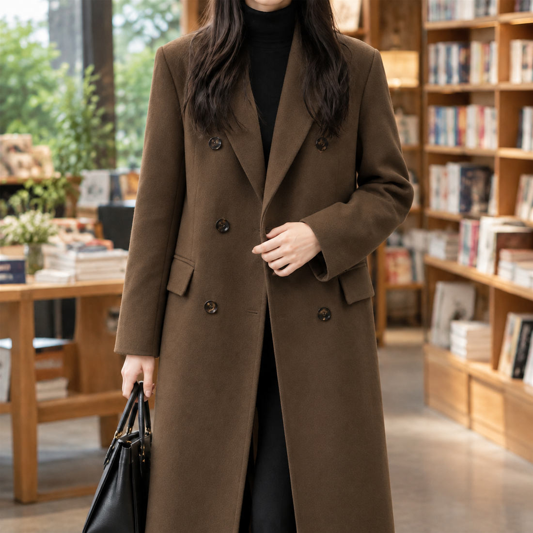 Guinevere-Lane Double Breasted Overcoat - Brown