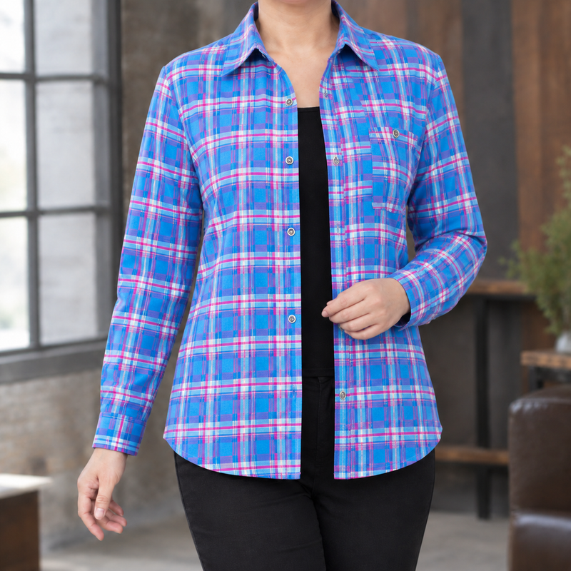 Stephanie Relaxed Plaid Shirt - Blue Plaid