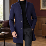 Wyatt Single Breasted Overcoat - Navy Blue