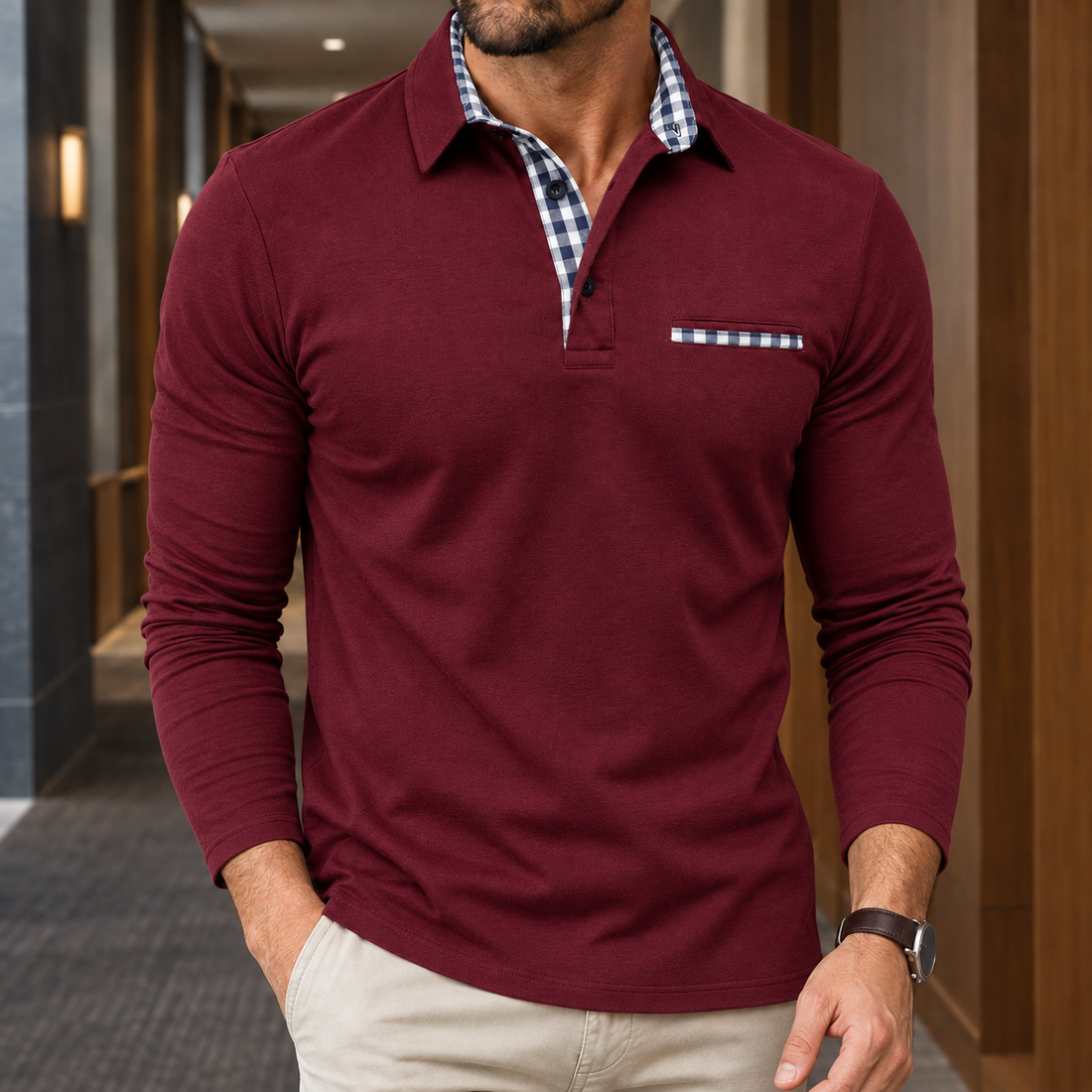 Jay Contrast Polo - Burgundy