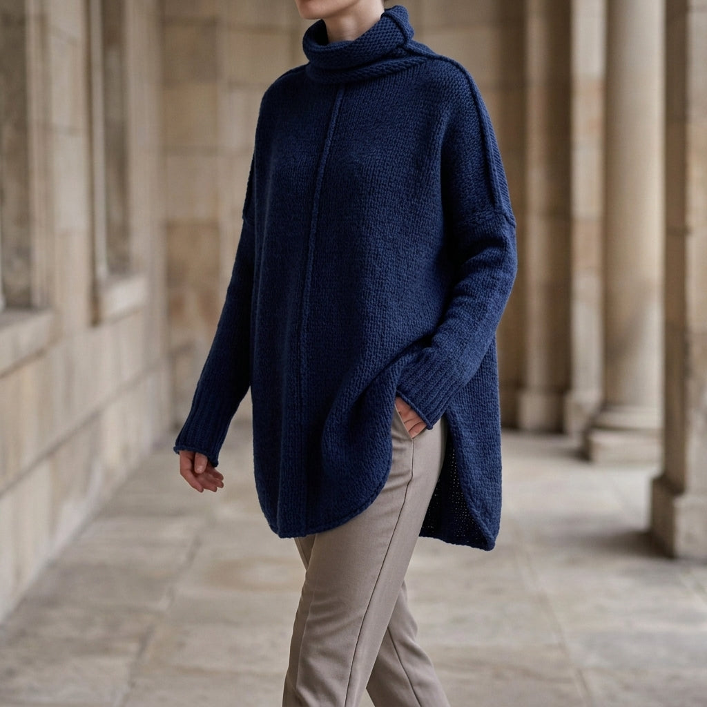 Florence Stacked Collar Sweater - Navy Blue