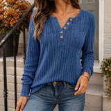 Maia-Jade Ribbed Henley Top - Blue