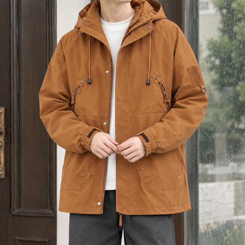 Harlan Hooded Utility Jacket - Caramel Brown