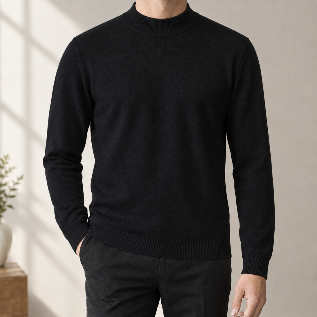 Alphonse Mock Neck Sweater - Black