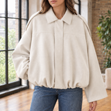 Chantal-Pearl Suede Pilot Jacket - Cream White