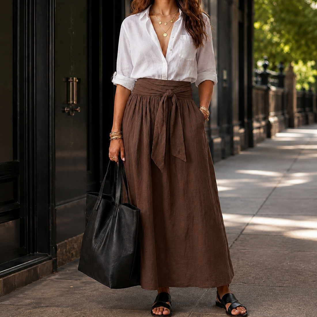 Alessia Tie Waist Set - Brown