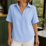 Anais-Pearl Collared Blouse - Light Blue