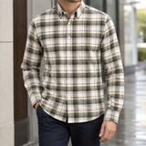 Brett Button Down Shirt - Beige Check