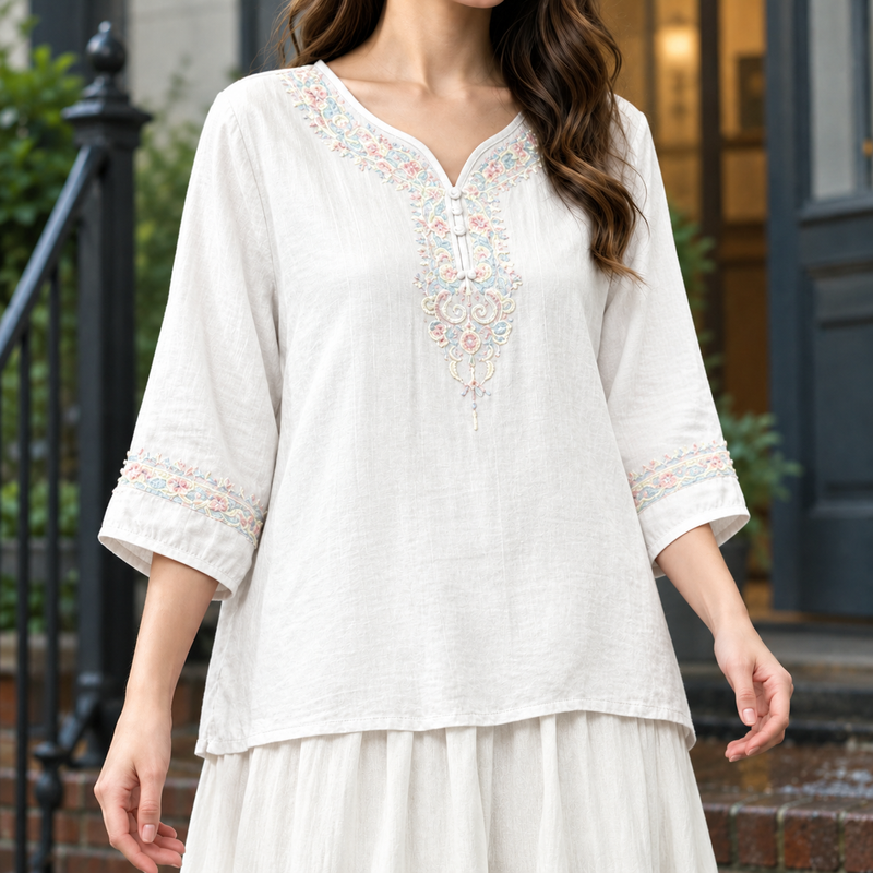 Constance V Neck Blouse - White