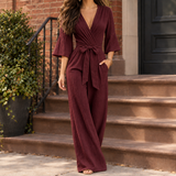 Ariane-Belle Wide Leg Jumpsuit - Wine Red