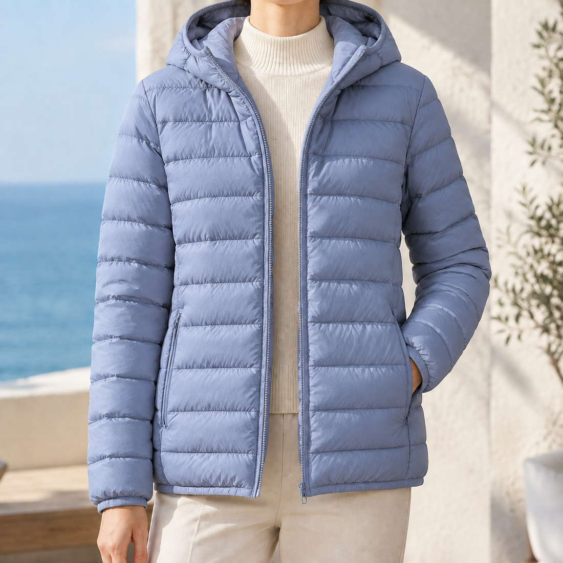 Olympia-Lane Hooded Puffer Jacket - Haze Blue