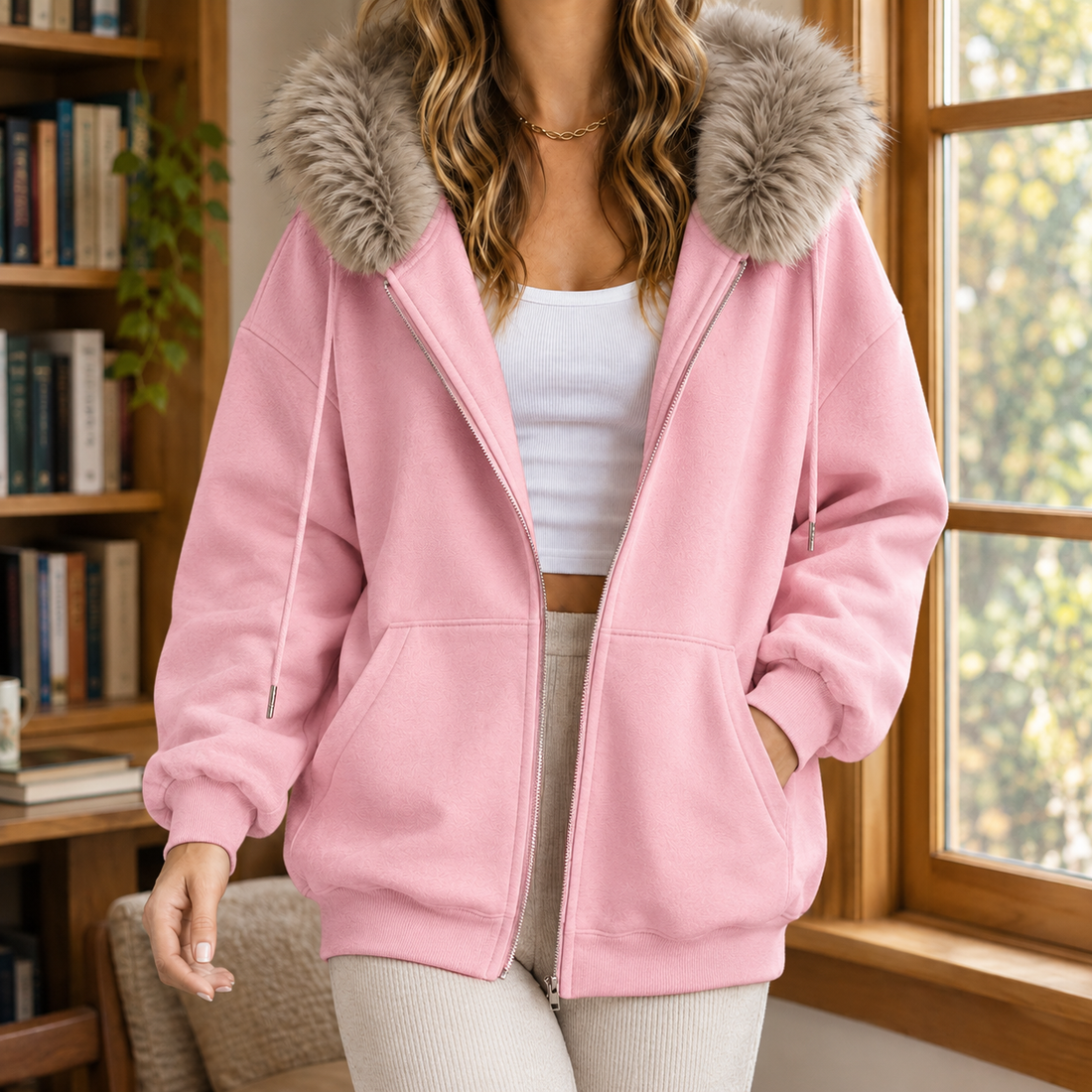 Ardith Fur Trim Hoodie - Pink