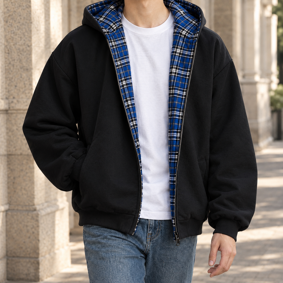 Marco Reversible Hooded Jacket - Black Blue
