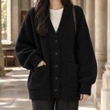 Junia-Belle Ribbed Cardigan - Black