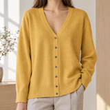Honoria Button Cardigan - Mustard Yellow