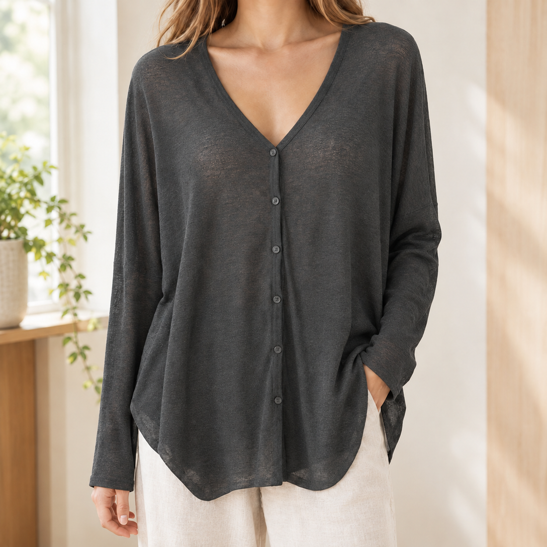 Francesca-Faye Draped Cardigan - Charcoal