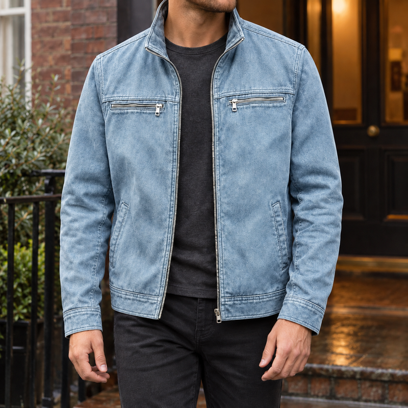 Blake Leather-Look Jacket - Denim Blue