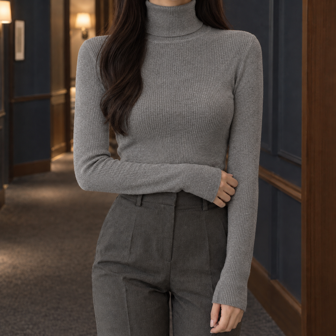 Perpetua-Pearl Ribbed Sweater - Gray